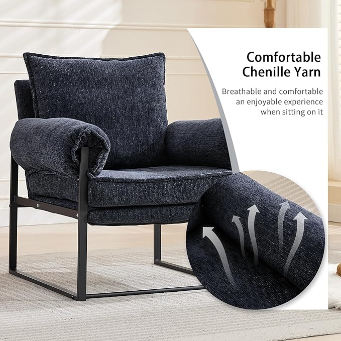 Xifan Modern Comfy Reclining Chair with 6 Angle Adjustable Backrest, Upholstered Accent Chair Fabric Living Room Lounge Chair for Reading Room - Dark Blue, Set of 2