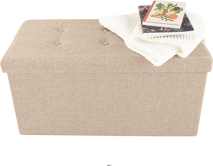 Lavish Home Ottoman Set of 2 - Ottoman Foot Rest, Linen Chest, or Storage Bench Set - 30in Ottomans for Living Room, Bedroom, Dorm Storage (Beige)