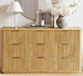 win2win 9 Drawer Dresser, Mid Century Modern Dresser with Storage, 55" Wide Fluted Chest of Drawers with Faux Marble Top, Dressers TV Stand, Drawers Organizer for Bedroom, Living Room, Hallway Oak