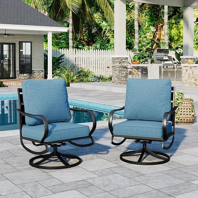 Sophia & William 2 Pieces Patio Furniture Sets Metal Sofa Chairs Patio Cushion Armchairs Swivel Sofa Chairs with Removable Cover for Garden Backyard Poolside Navy