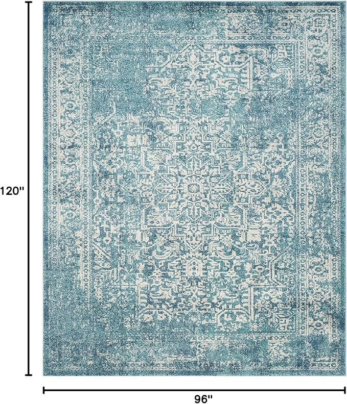 SAFAVIEH Area Rug 8x10 - Evoke Collection - Large - Blue & Ivory, Distressed Design, Non-Shedding & Easy Cleaning, Ideal for Living Room, Bedroom, Dining Space (EVK256C)