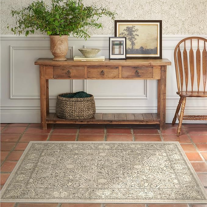 RUGGABLE x Morris & Co Washable Area Rug – Montreal Natural Stone 4x6, Stain-Resistant, Non-Slip – Medium Machine Washable Rugs for Living Room, Bedroom, Hallway, Entryway & Office–with Standard Pad
