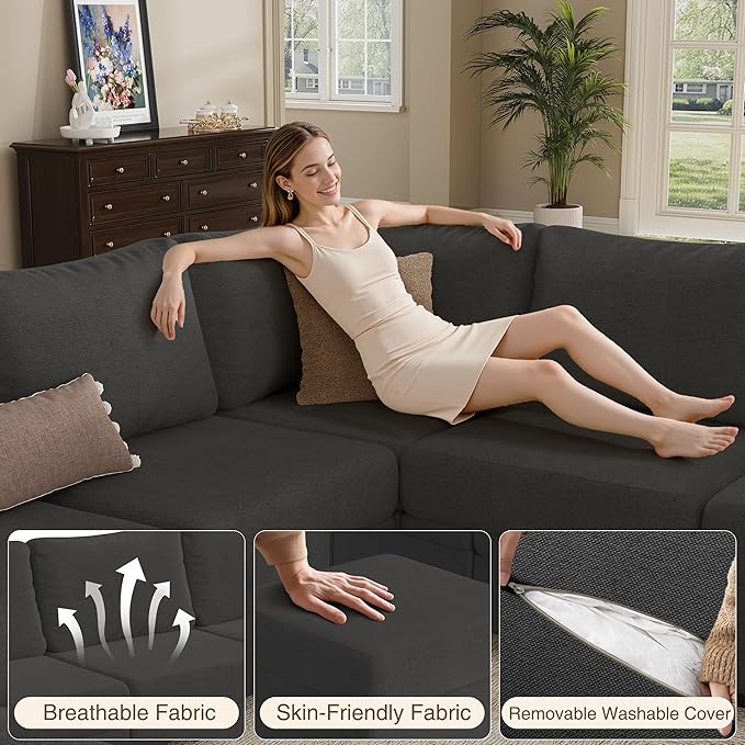 Modular Sectional Sofa Couches, Large Convertible Modular Couches With Storage, 8-Seater Sectional Sofa For Living Room, U Shaped Sectional Couch Sleeper Sofa With Chaise (DarkGrey, 8 Seats)