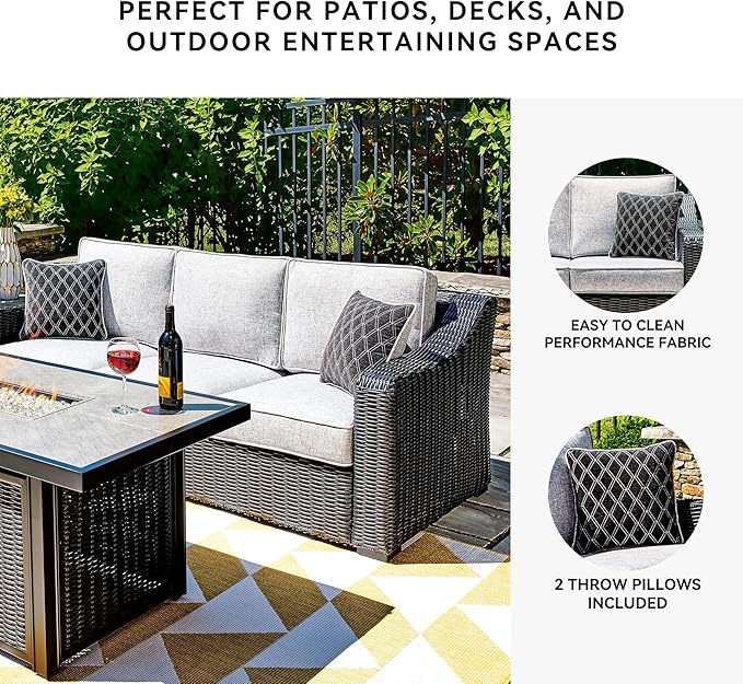Signature Design by Ashley Beachcroft Casual Nuvella Weather Resistant Fabric Outdoor/Indoor Sofa with Cushion and 2 Toss Pillows, Black & Light Gray