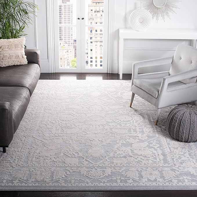 SAFAVIEH Area Rug 10x14 - Reflection Collection - Large - Light Grey & Cream, Non-Shedding & Easy Cleaning, Ideal for Living Room, Bedroom (RFT665C)