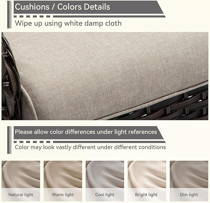 4 Pieces Patio Conversation Set, Wicker Chairs Set of 2 and Two Ottomans with 3.5-inch Seat Cushions, High Back and Curved Armrest for Backyard, Balcony and Deck, Beige