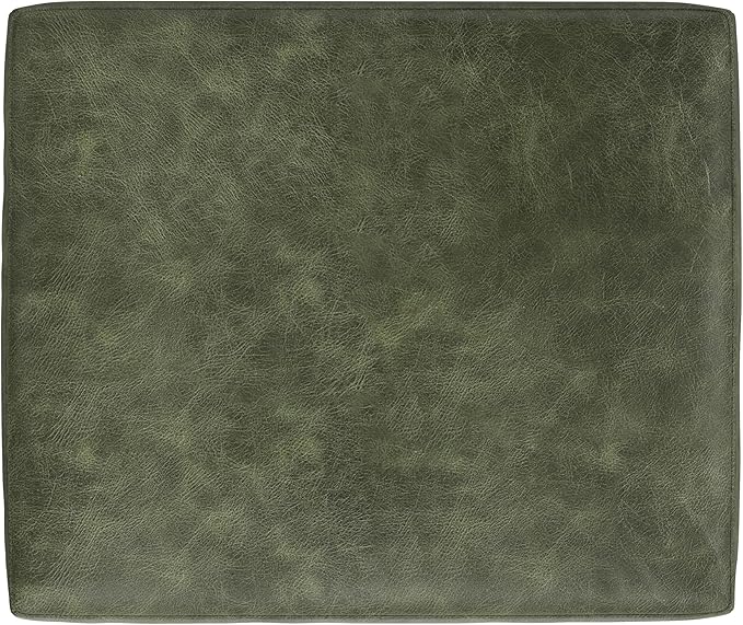 SIMPLIHOME Morrison 33 inch Wide Ottoman in Moss Green Genuine Leather, Multifunctional Footrest, Coffee Table, and Extra Seating for Living Room, Mid-Century Modern Style