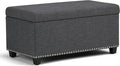 SIMPLIHOME Amelia 33 inch Wide Transitional Rectangle Storage Ottoman Bench in Slate Grey Linen Look Fabric, Assembled, For the Living Room, Entryway and Family Room