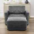 44.2" Chenille Oversized Chair with Movable Ottoman, Modular 1 Seat Couch with Thickened Cushions, Modern Single Sofa Chaise Lounge Reading Chair for Living Room, Small Apartment, Grey