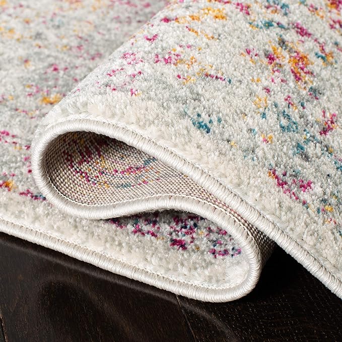 SAFAVIEH Area Rug 9x12 - Evoke Collection - Large - Ivory & Fuchsia, Distressed Design, Non-Shedding & Easy to Clean, Ideal for Living Room, Bedroom, Dining Space (EVK256Q)