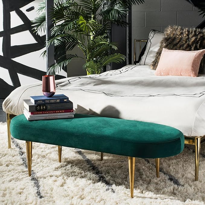 Safavieh Home Collection Corinne Emerald and Gold Velvet Oval Bench