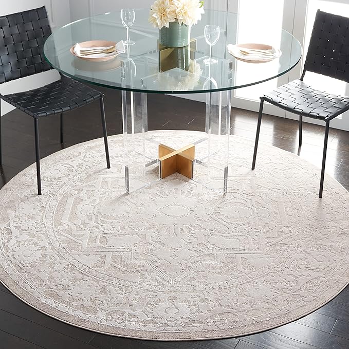 SAFAVIEH Area Rug 5' Round - Reflection Collection - Beige & Cream, Non-Shedding & Easy Cleaning, Ideal for Living Room, Bedroom (RFT665A)