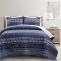 Lush Decor Hygge Geo Pattern Striped 3 Piece Quilt Bedding Set, King, Navy