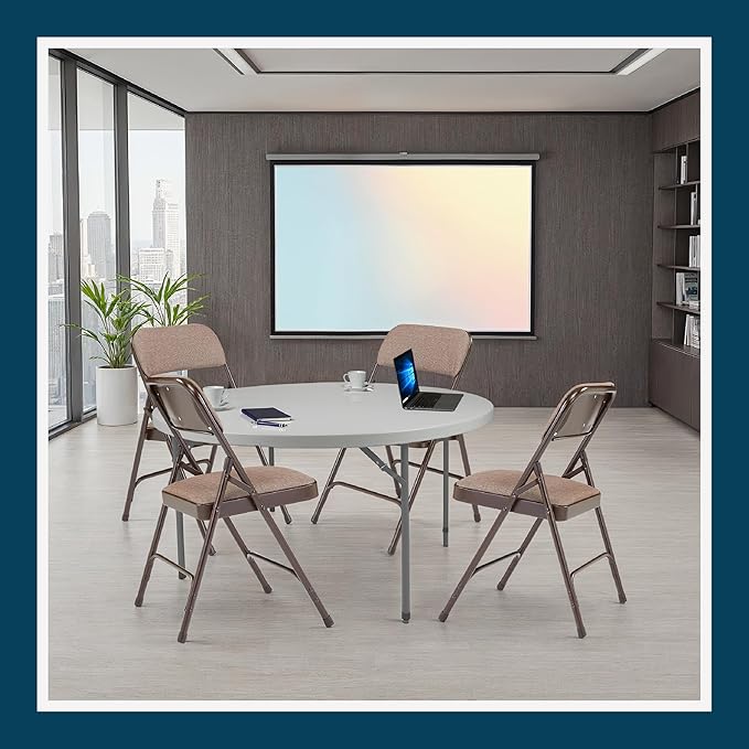OEF Furnishings OEF2200 Series Heavy-Duty Premium Fabric Padded Upholstery Double-Hinged Folding Chairs (4-Pack, Honey Brown)