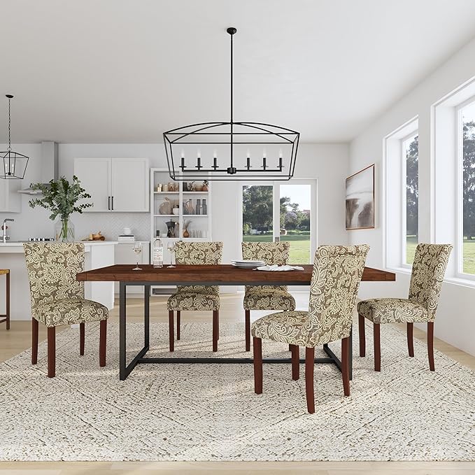 HomePop Classic Parsons Dining Chair, Pack of 2, Brown Jacobean Print