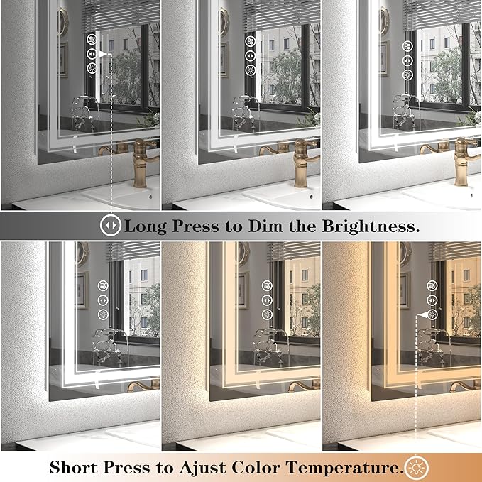 55x36 inch Large LED Mirror for Bathroom, Lighted Vanity Mirror for Wall, Dimmable, Anti-Fog, Shatter-Proof, ETL Listed (Front Lights + Backlit)