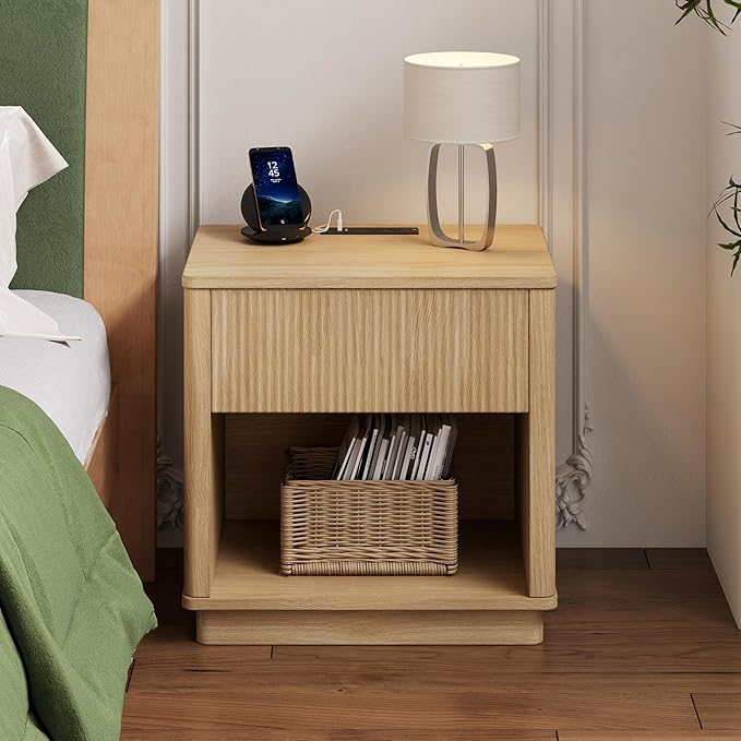 Christopher Knight Home Taria Modern Nightstand with Charging Station, Wooden Bedside Table/End Table with Outlet & USB Port for Bedroom/Living Room, Multipurpose Storage Cabinet with Drawers, Natural