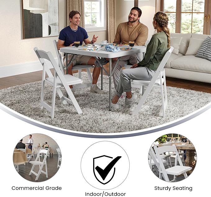 Flash Furniture HERCULES Series White Wood Folding Chair with Vinyl Padded Seat