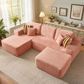 106" Cloud Sectional Couch with L-Shape Chaise & Ottoman, No Assembly Modular Sofa, Deep Seat Plush Corduroy Boneless Couched for Living Room (Pink Plush Corduroy, Left Facing Chaise with Ottoman)