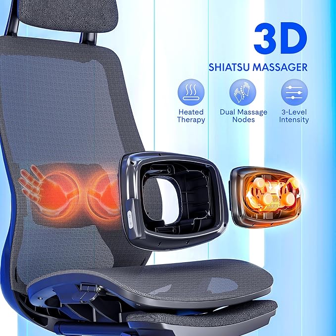FLEXISPOT MasterEase Massage Office Chair, High Back Ergonomic Desk Chair with Adjustable Headrest, 3D Armrests, 2D Lumbar Heated Massage, 4-Position Recline, Foam Seat, Black