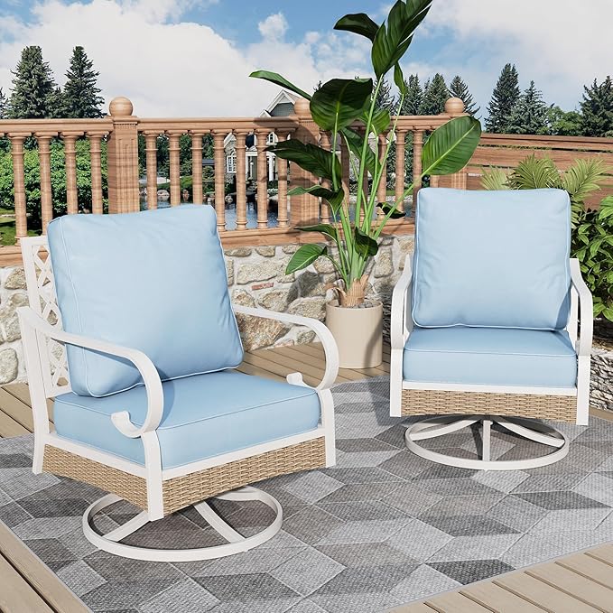 Patio Swivel Chairs Set of 2, Outdoor Sofa Chairs with Deep Seating and 5.5" Cushions, Steel Frame Porch Furniture for Lawn Backyard Deck, Blue