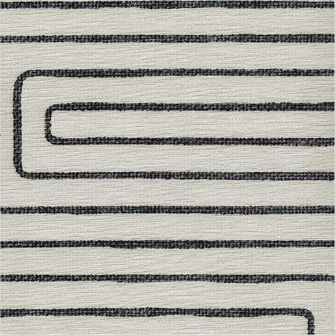 RUGGABLE x Jonathan Adler Machine Washable Area Rug – Labyrinth Black/Ivory 6 ft Round, Stain-Resistant, Non-Slip – Medium Rugs for Living Room, Bedroom, Hallway, Entryway & Office–with Cushioned Pad