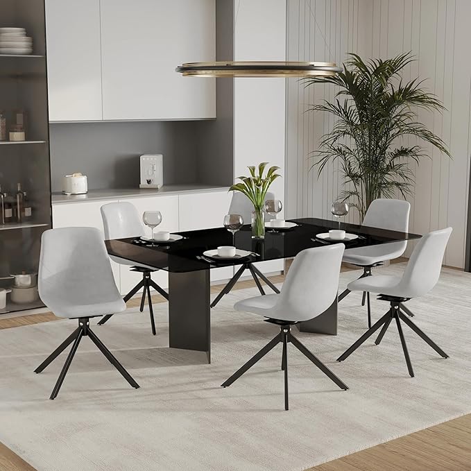 LeisureMod Markley Swivel Leather Dining Side Chair with Durable Iron Legs – Comfortable Accent Chair for Kitchen, Dining Room, or Office Set of 4
