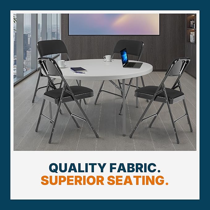 OEF Furnishings OEF2200 Series Heavy-Duty Premium Fabric Padded Upholstery Double-Hinged Folding Chairs (4-Pack, Classic Black)
