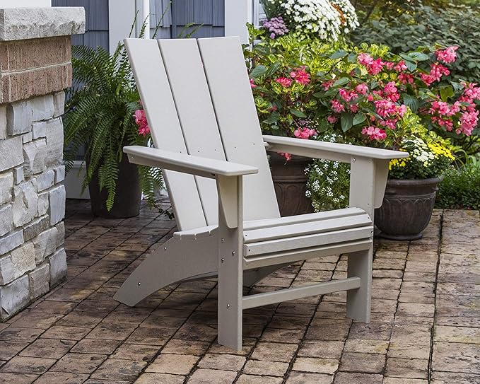 POLYWOOD Modern Curveback Adirondack Chair - All Weather Adirondack Chairs, Lounge Outdoor Chairs, Adirondack Chair Wood Look, Durable Plastic