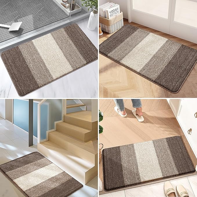 Kitinjoy Indoor Outdoor Door Mat, 32x20 Non-Slip Absorbent Dirt Trapper, Low-Profile Washable Inside Entrance Front Floor Mat, Sturdy Soft Entry Doormats for Entryway, Light Brown