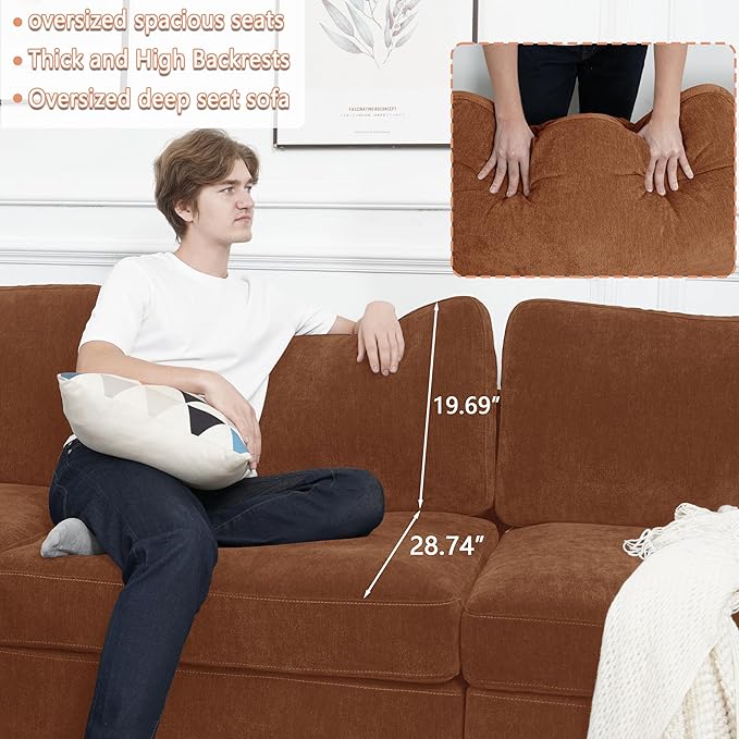 EASE MOOSE White Chenille Sectional Modular Sofa,Oversized L Shape Sectional Couch Wide Deep Modular Sofa Couch,Brown