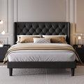 SHA CERLIN Full Size Platform Bed Frame with Upholstered Headboard and Wingback, Button Tufted Design, Easy Assembly, No Box Spring Needed, Black