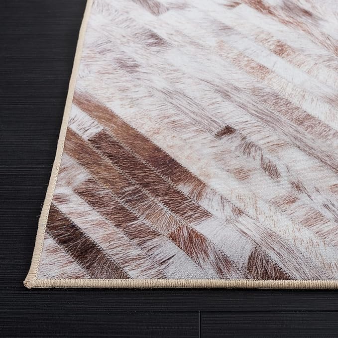 SAFAVIEH Washable Rug Faux Hide Collection - 8' x 10', Beige & Brown, Slip Resistant, Western Rustic Decor, Printed Pattern, Ideal for Living Room, Bedroom, Home Office, Dining Space (FAH526A)