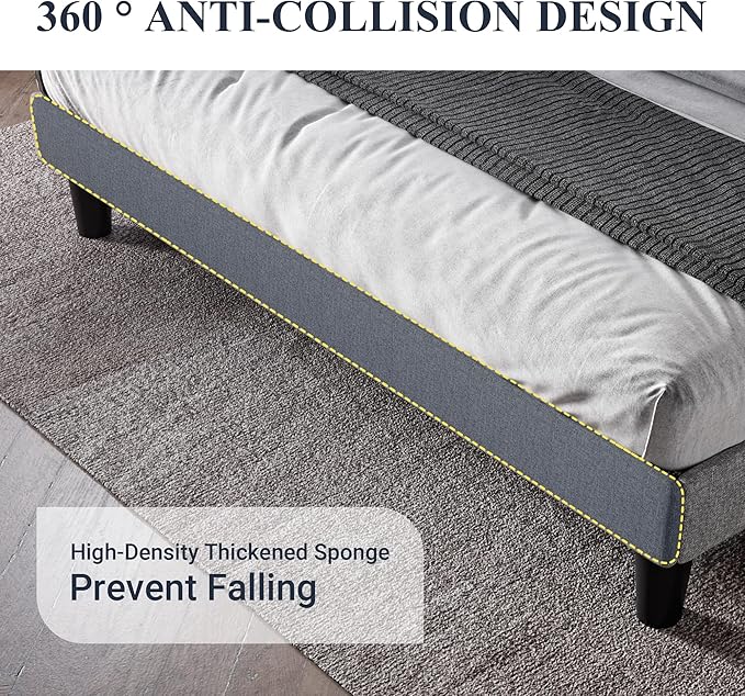 Allewie Queen Size Bed Frame with Button Tufted Wingback Headboard, Modern Upholstered Bed Frame with Solid Wooden Slats Support - No Box Spring Needed, Easy Assembly, Light Grey