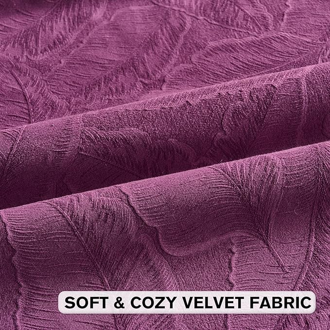 FUTEI Purple Velvet Throw Pillow Covers 24x24 Inch Set of 2,Soft Embossed Leaf-Relief Textured European Cushion Cases,Natural Home Decor for Couch Living Room