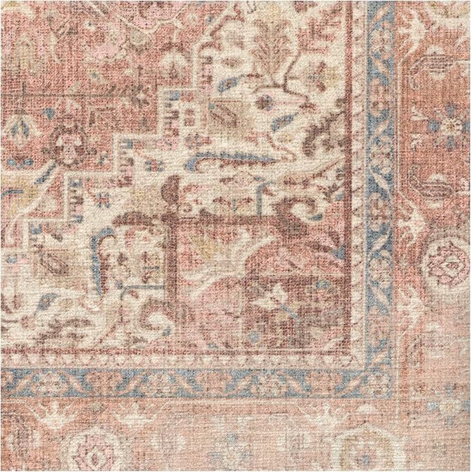 RUGGABLE Washable Area Rug – Kamran Rose Pink 6 ft Round, Stain-Resistant, Non-Slip – Medium Machine Washable Rugs for Living Room, Bedroom, Hallway, Entryway & Office–with Cushioned Pad