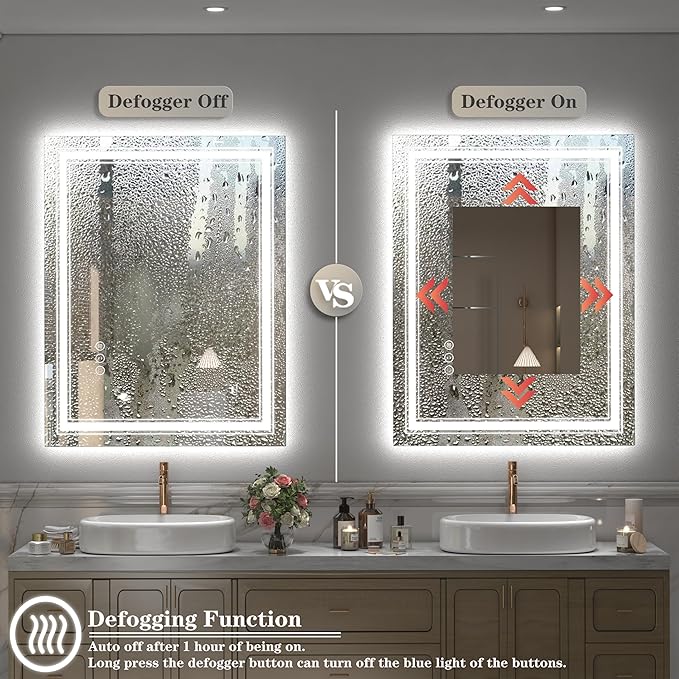 60x40 Inch Lighted Bathroom Mirror for Wall, LED Illuminated Vanity Mirror with Lights, Dimmable, Anti-Fog, ETL Listed (Backlit and Front Lighted)