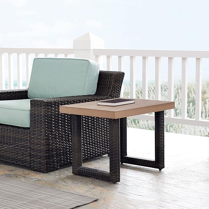 Crosley Furniture Beaufort Beaufort All Weather Rattan Wicker Outdoor Side Table for Patio, Deck, Porch, Brown