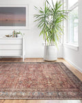 Loloi Layla Collection LAY-01 Brick/Blue 3'-6" x 5'-6" .13" Thick Accent Rug, Soft, Durable, Vintage Inspired, Distressed, Low Pile, Non-Shedding, Easy Clean, Printed, Living Room Rug