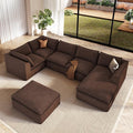 Vesgantti 141.7" Oversized Boneless Sectional Couch, 7 Seater Modular Sofa with Chaise & Ottoman & Armrest, Deep Seat Corduroy Cloud Couches for Living Room, No Assembly Required, Dark Brown