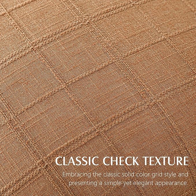 Foindtower Set of 2 Decorative Linen Check Throw Pillow Covers Neutral Farmhouse Vintage Cushion Covers Modern Boho Home Decor for Sofa Chair Couch Bedroom Living Room,16×16 Inch,Brick