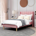 AGARTT Upholstered Platform Bed Frame Twin Size with Headboard and Footboard/Wooden Slats Support/No Box Spring Needed/Easy Assembly,Pink Velvet