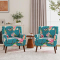 Accent Chairs Set of 2, Modern Fabric Armchairs for Living Room, Comfy Upholstered Arm Chairs Tufted for Indoor Bedroom Office Room (Pattern Blue)