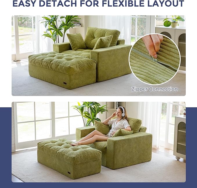 MAXYOYO Sectional Sofa Couch and Chaise Lounge, L Shaped Modern Cloud Couch with Ottoman, Comfy Sofa with Layered Cushion, Tufted Upholstered Sleeper Chair for Living Room, No Assembly Required