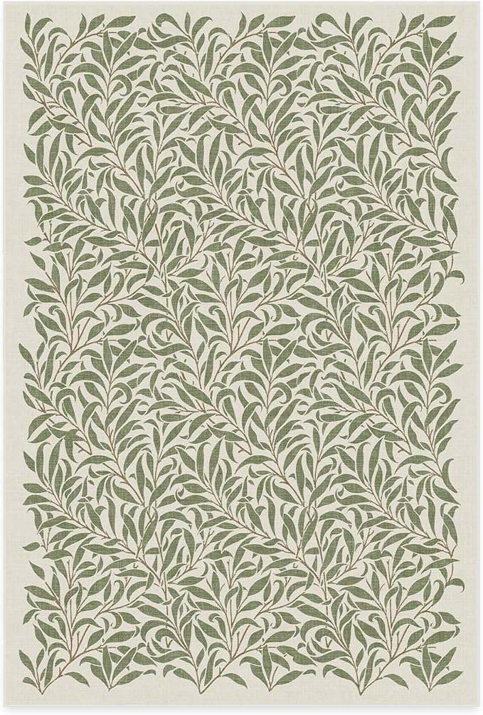 RUGGABLE x Morris & Co Washable Area Rug– Pure Willow Boughs Green 6x9, Stain-Resistant, Non-Slip – Medium Machine Washable Rugs for Living Room, Bedroom, Hallway, Entryway & Office–with Standard Pad