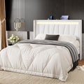 SHA CERLIN Full Size Bed Frame with Charging Station and LED Lights, Modern Velvet Platform Bed with Upholstered Geometric Wingback Headboard, No Box Spring Needed, Easy Assembly, White
