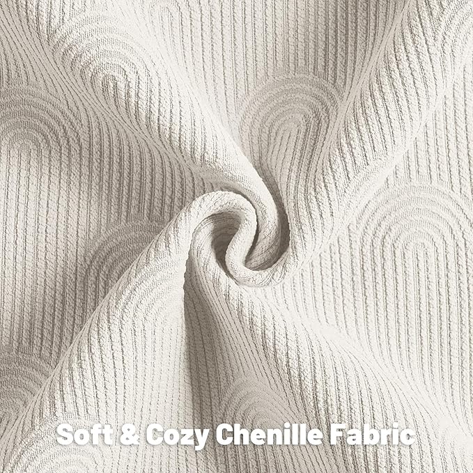 FUTEI Cream Chenille Decorative Throw Pillow Covers 18x18 Inch Set of 2,Soft Cozy Striped Geometric Patterns Cushion Cases,Modern Home Decor for Couch Bed Living Room