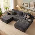 106" Cloud Sectional Couch with L-Shape Chaise & Ottoman, No Assembly Modular Sofa, Deep Seat Plush Corduroy Boneless Couched for Living Room (Gray Plush Corduroy, Left Facing Chaise with Ottoman)