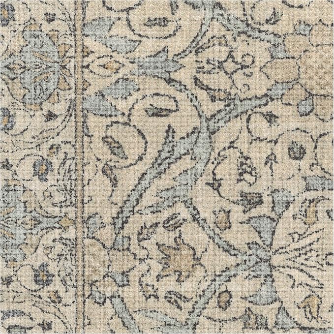 RUGGABLE x Morris & Co Washable Area Rug – Montreal Natural Blue 4x6, Stain-Resistant, Non-Slip – Medium Machine Washable Rugs for Living Room, Bedroom, Hallway, Entryway & Office–with Standard Pad