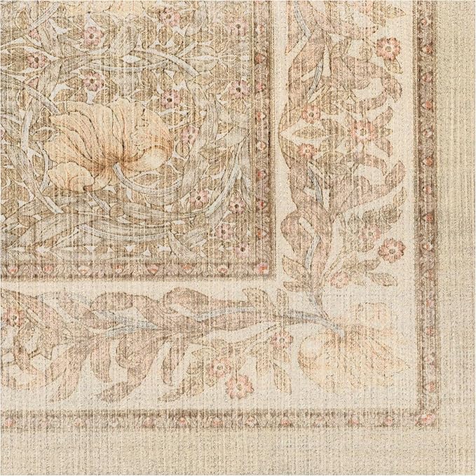 RUGGABLE x Morris & Co Washable Area Rug– Pimpernel Vintage Stone 5x7, Stain-Resistant, Non-Slip – Medium Machine Washable Rugs for Living Room, Bedroom, Hallway, Entryway & Office–with Cushioned Pad